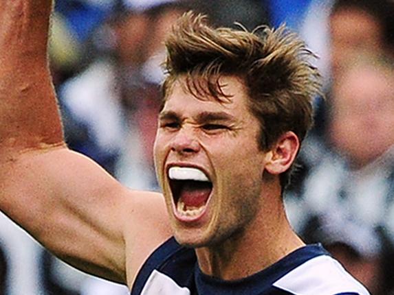 2011 Grand Final. Geelong v Collingwood. MCG. Tom Hawkins celebrates a goal