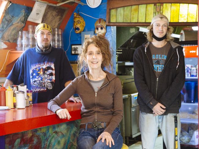 Cook Mike Spahr, 36, waitress Marcie Brown and another cook Ben Jenkins inside Caspers diner in Springfield, Missouri. Picture: Angus Mordant for News Corp Australia