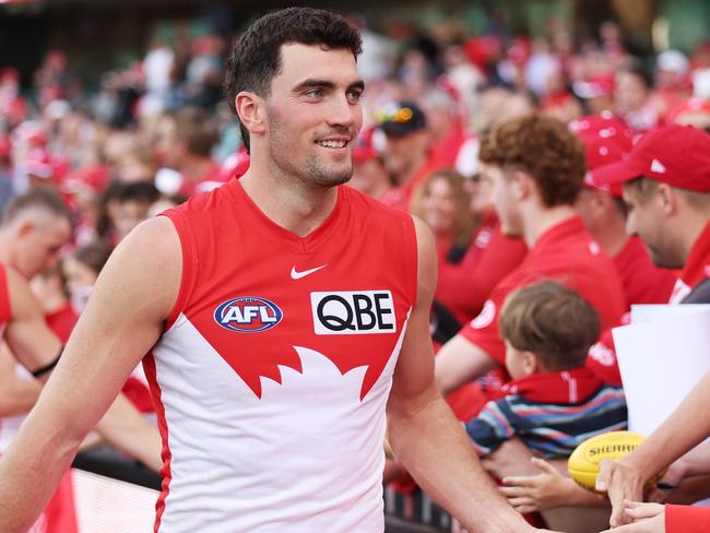 The form of Tom McCartin and the Sydney defence have been a huge contributor to the Swans’ fast start to 2024. Picture: Matt King/AFL Photos/via Getty Images