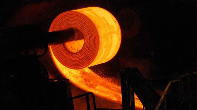 Hot roll coils are formed in the hot strip mill during the manufacturing of steel at BlueScope’s Port Kembla steelworks. Picture: Bloomberg