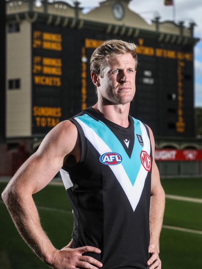 Port Adelaide captain Tom Jonas said Mr Januszke was “more than a training partner, he was a great mate”. Picture: Sarah Reed/AFL Photos via Getty Images