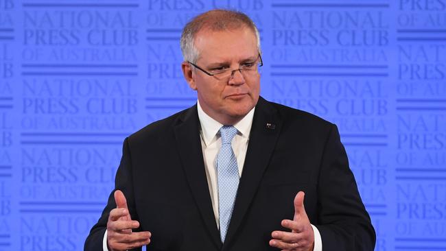 Scott Morrison addresses the National Press Club in Canberra. Picture: AAP.