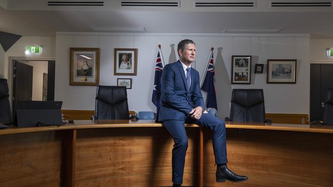 Lawrence Springborg at his Goondiwindi council office. Picture: Mark Cranitch