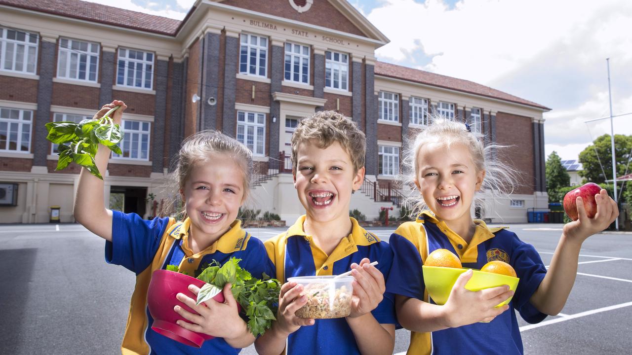 Bulimba State school won the Queensland tuckshop award last year, when Amelia, Nate and Ella were in prep. Picture: AAP