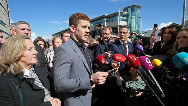 Irish rugby player Paddy Jackson addresses the media after being cleared of rape charges.