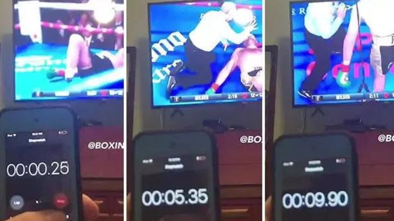 A fan has worked out that Tyson Fury was 0.1 seconds away from being counted out in his fight with Deontay Wilder. Screengrabs via The Sun.