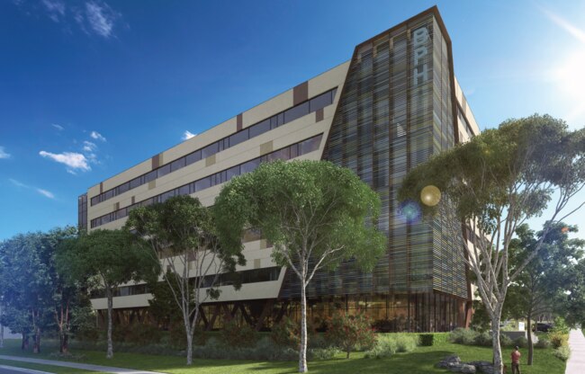 Artist's impression of Canterbury Bankstown Private Hospital. View from Canterbury Rd. Picture: AVA Architects