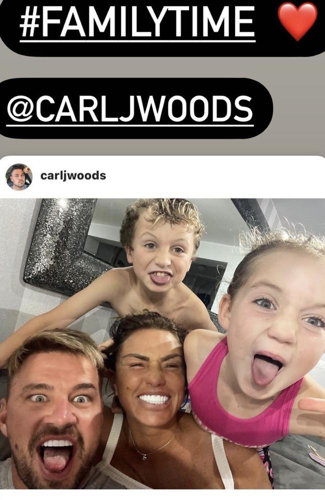 Katie Price and Carl Woods uploaded this photo on Sunday night. Picture: Instagram