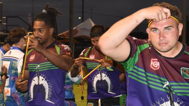 GH United celebrating its triumph at the Mackay Indigenous Rugby League Carnival. Picture: Mitch Bourke.