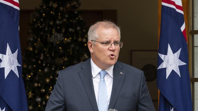 Prime Minister Scott Morrison holds a press conference in the PM's Courtyard. Picture: NCA NewsWire/Martin Ollman