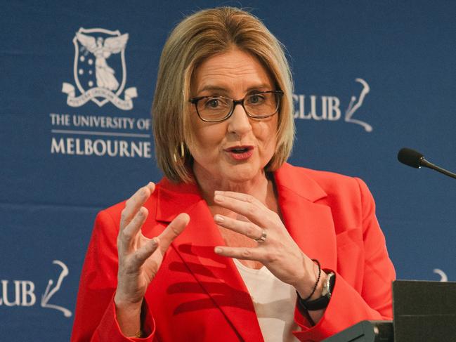 Premier Jacinta Allan speaking at a Melbourne Press Club Lunch on Thursday 24/10/2024. At the lunch, the Premier announced a review into building and planning systems in a bid to fast track and simplify the subdivision process. Picture: Melbourne Press Club