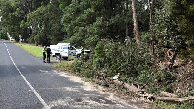 Floral tributes at the scene of the double fatal rollover at Somerset, March 11, 2022. Picture: Alex Treacy