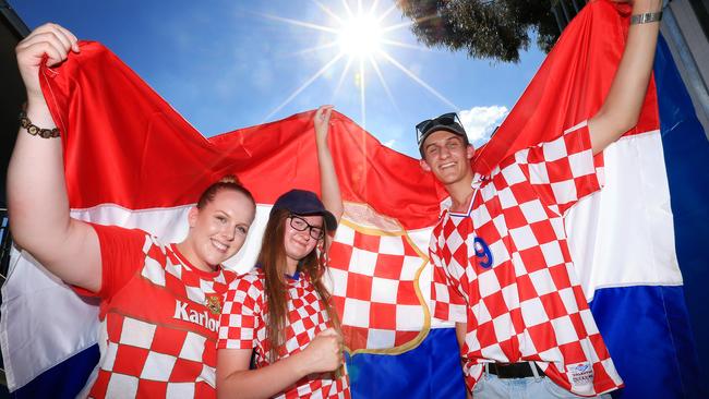 Marin Cilic fans Natalie Buljan, Gabrijela Beric and Petar Buljan gear up for tonight’s final. Picture: Mark Stewart