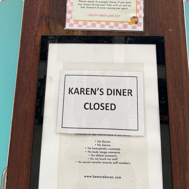 Karen's Diner at Surfers Paradise with a sign warning it has closed down.