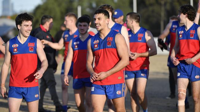 Maribyrnong Park celebrate a win. Picture: Andrew Batsch