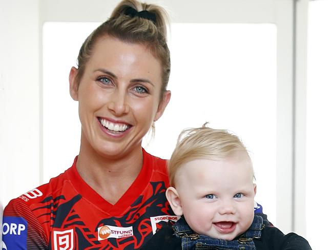 SUNDAY TELEGRAPH - 17/3/20Sports stars and their kids shoot for Sunday Telegraph. Rugby League international Sam Bremner pictured with her son Reef at Helensburgh today. Picture: Sam Ruttyn