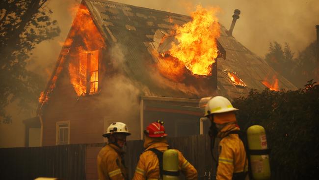 A home is fully alight in Balmoral in south western Sydney. Picture: Sam Ruttyn