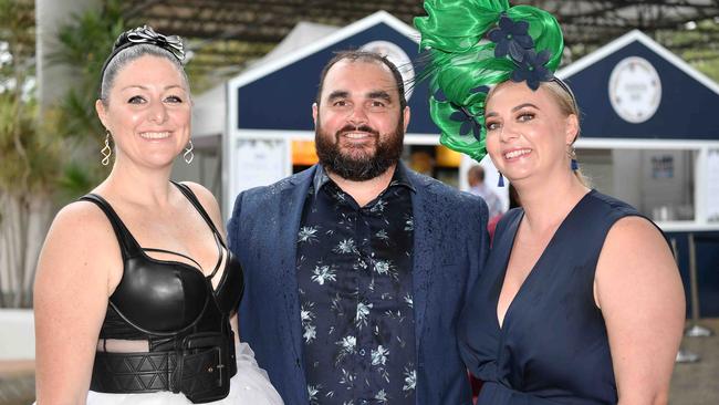 Courtney Burns, Clayton Anderson and Kate Anderson at Melbourne Cup Race Day, Caloundra. Picture: Patrick Woods.