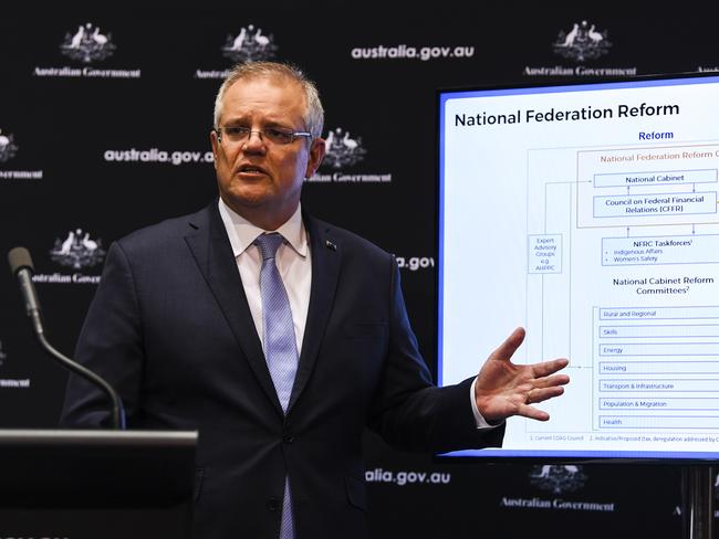 Australian Prime Minister Scott Morrison speaks to the media during a press conference at Parliament House in Canberra, Friday, May 29, 2020. (AAP Image/Lukas Coch) NO ARCHIVING
