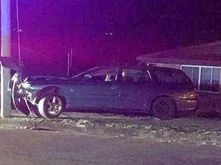 A car crashed into a pole on River Rd, Wednesday evening. Picture: Contibuted