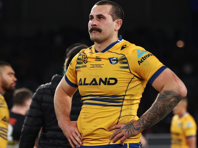 SYDNEY, AUSTRALIA - OCTOBER 02: Reagan Campbell-Gillard of the Eels looks dejected after defeat during the 2022 NRL Grand Final match between the Penrith Panthers and the Parramatta Eels at Accor Stadium on October 02, 2022, in Sydney, Australia. (Photo by Mark Kolbe/Getty Images)