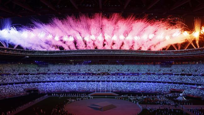 Fireworks erupt above the stadium during the Closing Ceremony. Picture: Getty Images