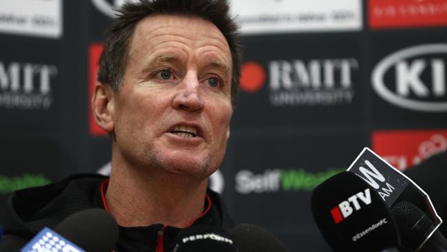 Essendon coach John Worsfold talks to the media.