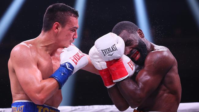 Tim Tszyu battles Terrell Gausha.