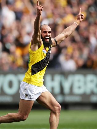 Saad’s good mate Bachar Houli celebrates a Grand Final day goal. Picture: Getty Images