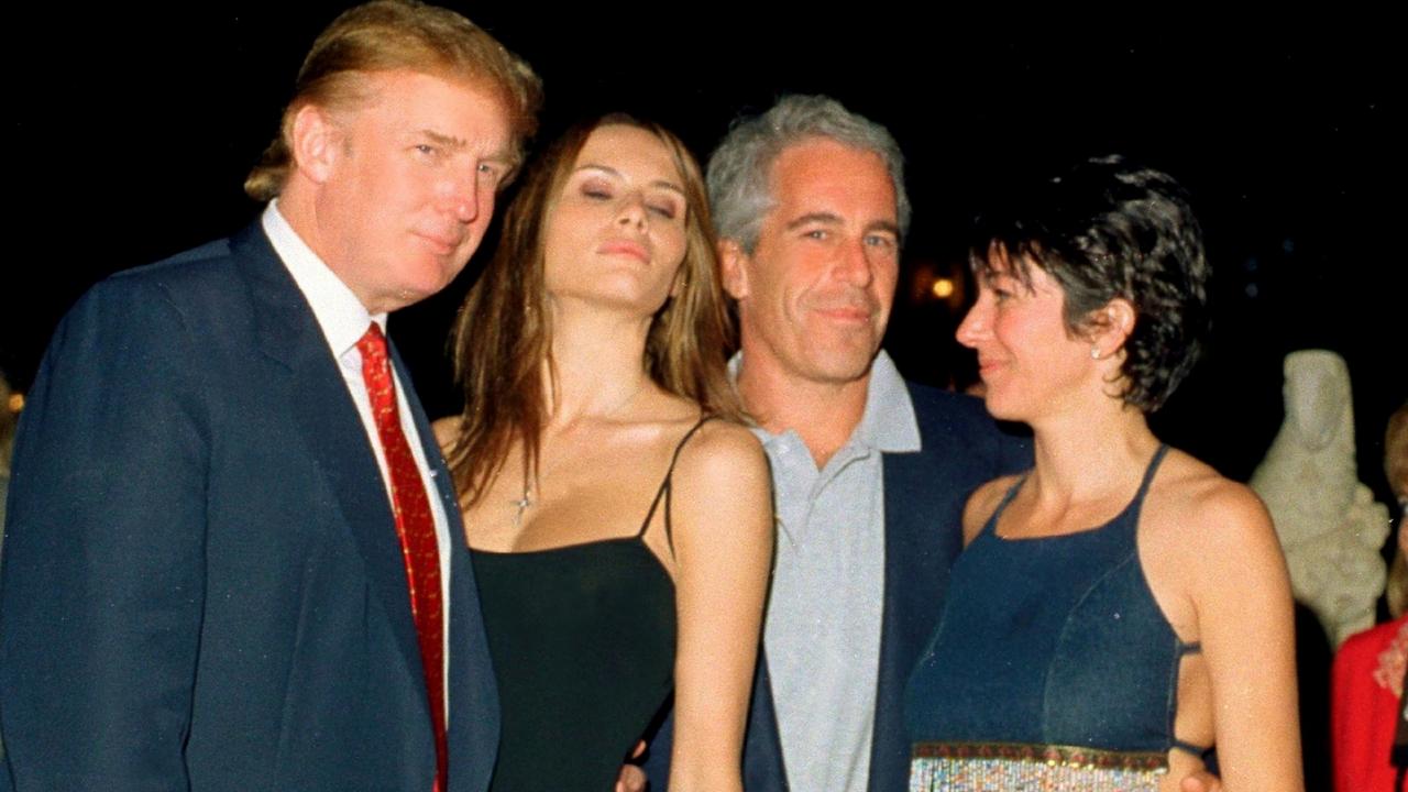 US President Donald Trump pictured with wife Melania, Epstein and British socialite Ghislaine Maxwell at the Mar-a-Lago club in 2000. Picture: Davidoff Studios/Getty Images