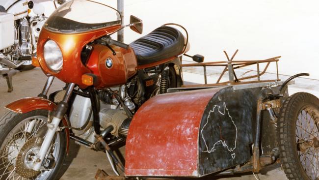 Tim Thomson's 1977 BMW R100S motorcycle with homemade sidecar. The bike had SA plates and was recovered two weeks after their bodies were discovered.