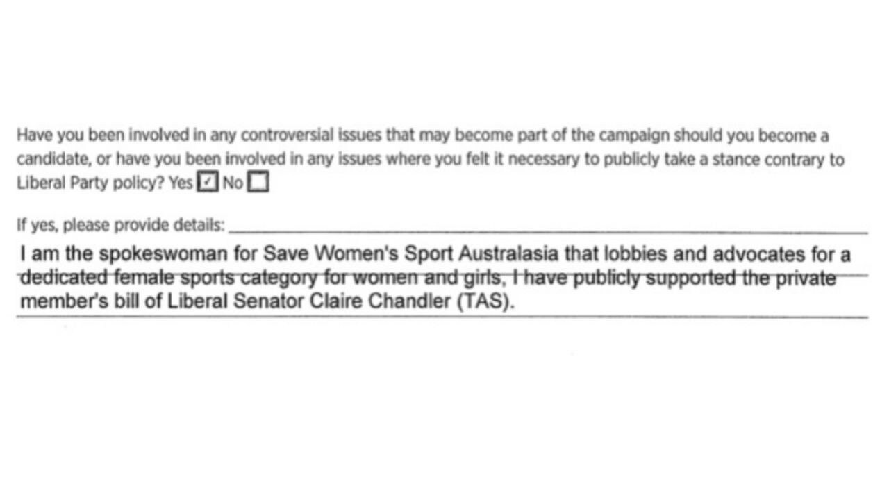 Ms Deves also disclosed in her party nomination form her user names for social media accounts that she had held along with her membership of the Coalition for Biological Reality, the Feminist Legal Clinic and women and girls sex-based rights group IWD Brisbane-Meanjin.