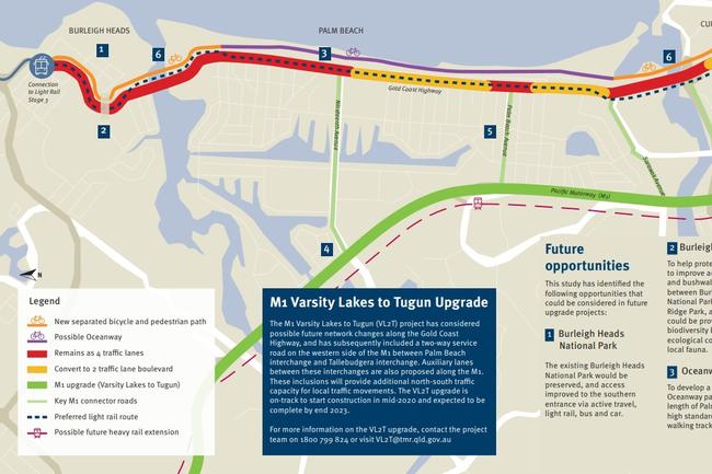 <p>2018: Gold Coast light rail stage 3B proposed coastal route to the Gold Coast Airport. Picture: Department of Transport and Main Roads.</p>