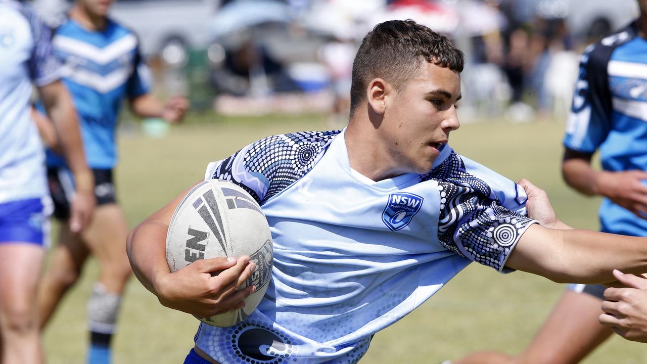 Jaylin Moran from NSW Indigenous. Under 16 boys NSW Indigenous v Maori Blue. Harmony Nines Rugby League. Picture: John Appleyard