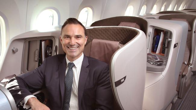 Adelaide Airport managing director Brenton Cox inside a Singapore Airlines aircraft. Picture Dean Martin