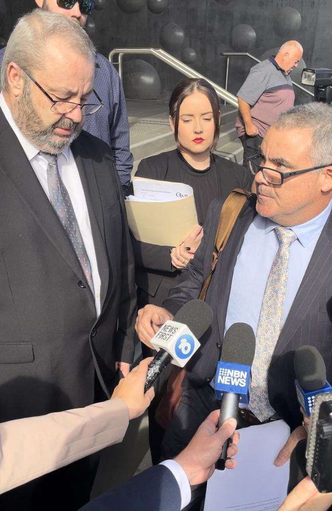 Brett Button (left), the bus driver charged with killing ten people in a Hunter Valley crash, gave a statement outside court via his Lawyer Chris O'Brien (right).