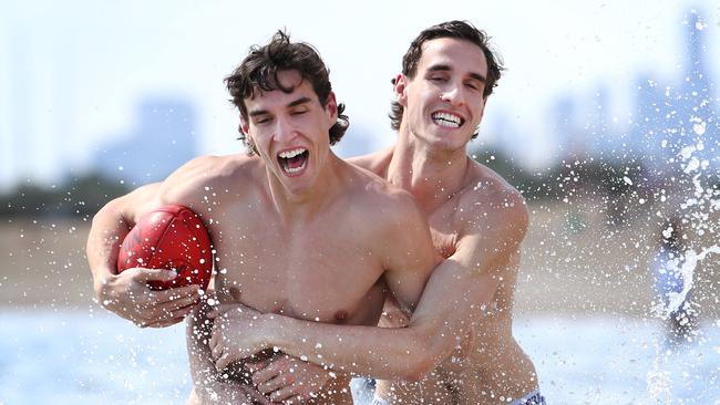 AFL draft hopefuls Max and Ben King at Brighton Beach. Picture: David Caird