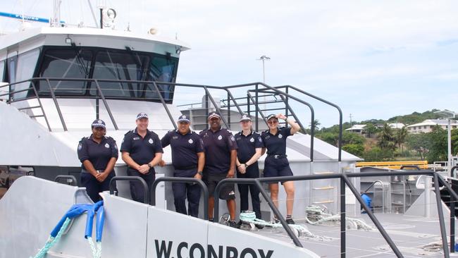 Thursday Island recently welcomed several new officers to the team – L-R Police Liaison Officer Fisi Wigness, Acting Inspector Anthony Moynihan, (newcomer) Senior Constable Paul van den Bos, Senior Constable Chris Mosby, and (newcomers) Senior Constable Paul Van Pelt and Acting Senior Constable Mira Al-Tamimi. Picture: QPS