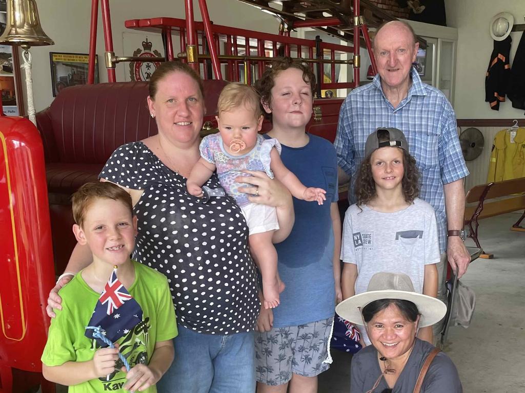 Sarah, Lucas, Alex, Charlotte, Lochie, Elvie and Steve Cohen at the Hervey Bay Historical Society's Australia Day event.