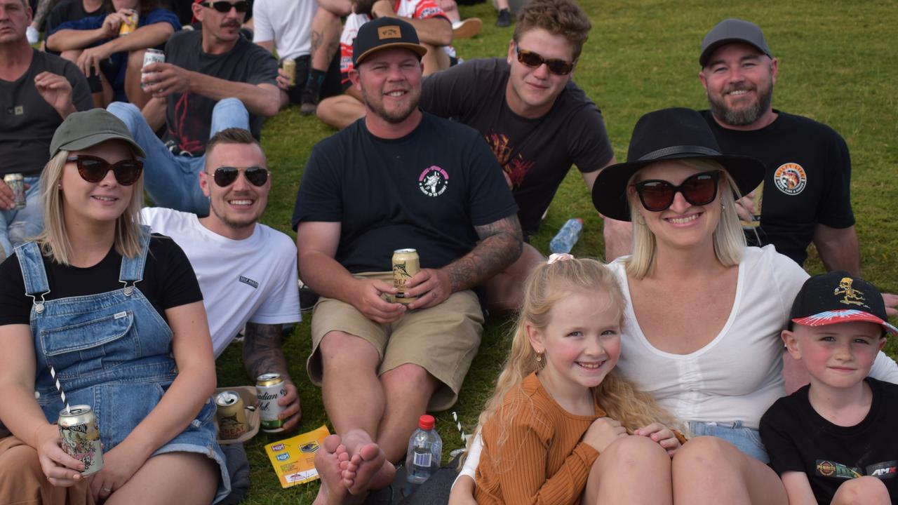 Gemma Carter, Leo Sexton, Mia Sexton, Stuart Sexton, Steven Baumann, Nash Raux and Tiffany Baumann at the Sunshine Coast Rugby League Finals 2022.