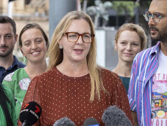 Queensland Greens Michaela Sargent outside Brisbane City Hall in King George Square, Sunday, March 17, 2024 - Picture: Richard Walker