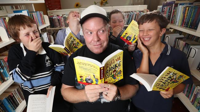 Middle Park Primary School students giving the thumbs up for Helliar’s new book. Picture: Alex Coppel.