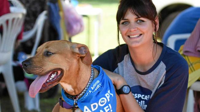 RSPCA Gympie animal attendant Jay-nee Ralph with Ridge who is available for adoption at Gympie RSPCA. Picture: Frances Klein