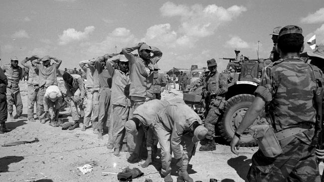 Egyptian prisoners are rounded up by Israeli troops after being captured during the Six Day War in 1967. Egypt, Syria and Jordan had planned an attack but Israel pre-empted their invasion.