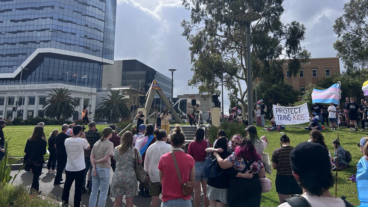 Hundreds marched through the Geelong CBD on Saturday morning demanding trans rights in the wake of “worry” both locally and abroad.