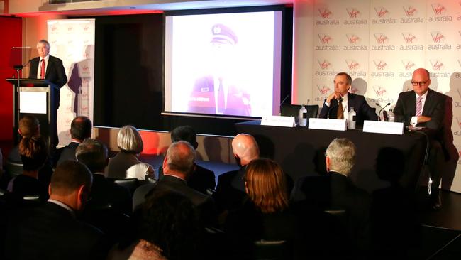 Virgin Australia CEO John Borghetti talks to shareholders at the Virgin Australia AGM at the Emporium Hotel in Brisbane. Pic Peter Wallis