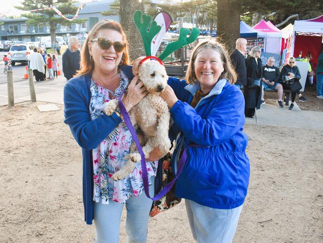 Debra Tanner, Shanur and Maggie Hawkes getting festive at the Phillip Island Christmas Carols by the Bay at the Cowes Foreshore on Tuesday, December 10, 2024. Picture: Jack Colantuono