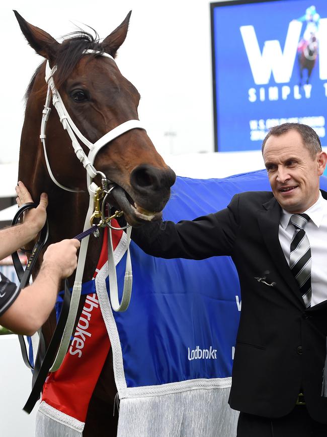 Trainer Chris Waller with Winx. Picture: Nicole Garmston