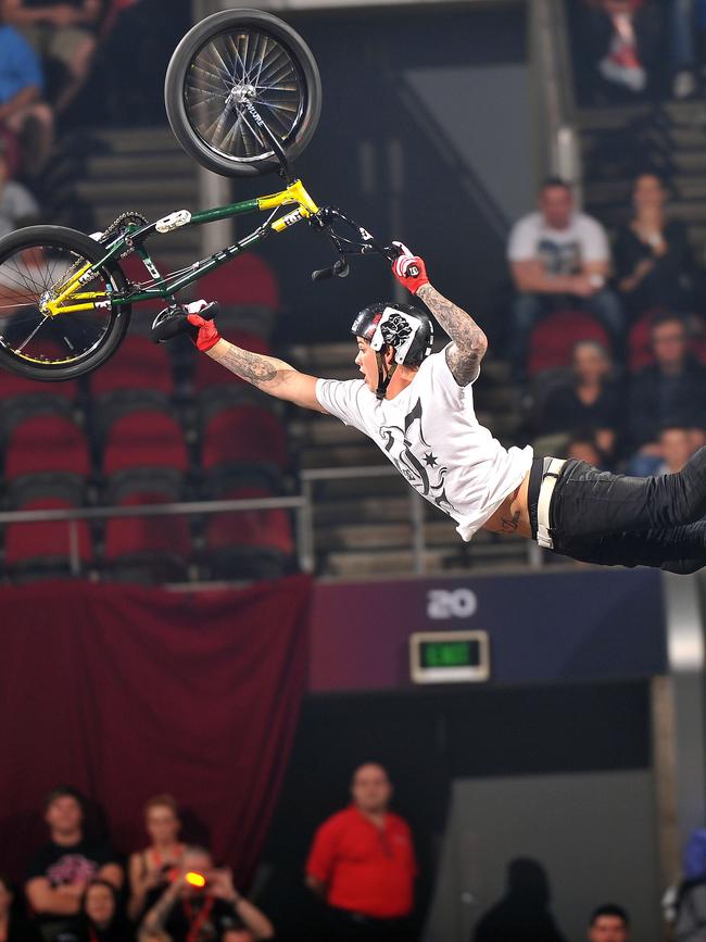 BMX rider Matt Whyatt riding at Nitro Circus Live Tour, Acer Arena, Sydney. Photo: Jeff Crow