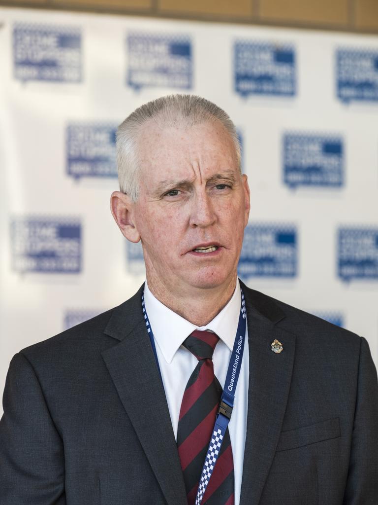 Darling Downs Detective Acting Inspector Paul McCusker details a QPS and NSW Police joint operation in the border region between Goondiwindi and Boggabilla, Friday, June 11, 2021. Picture: Kevin Farmer